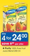Purity 100% Pure Fruit Juice Blend-4x200ml
