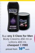 Clere For Men Body Creams-450ml Or Lotions-400ml