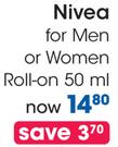 Nivea For Men Or Women Roll-On - 50ml