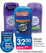 Men Or Lady Speed Stick-39g Or 50g Each