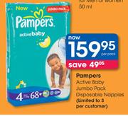 Pampers Active Baby Jumbo Pack Disposable Nappies-Per Pack
