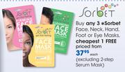 Sorbet Face, Neck, Hand, Foot Or Eye Masks Each