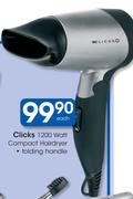 Clicks 1200 Watt Compact Hairdryer Folding Handle