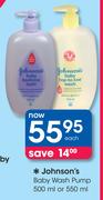 Johnson's Baby Wash Pump 500ml Or 550ml-Each