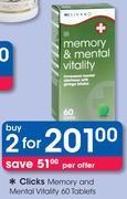Clicks Memory And Mental Vitality 60 Tablets-For 2