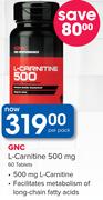 GNC L-Carnitine 500mg-60 Tablets Per Pack