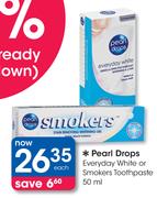 Pearl Drops Everyday White Or Smokers Toothpaste-50ml Each