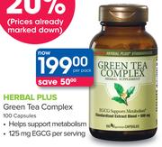 GNC Herbal Plus Green Tea Complex 100 Capsules-Per Pack