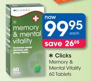 Clicks Memory & Mental Vitality 60 Tablets-Each