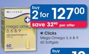 Clicks Mega Omega 3,6 & 9 Softgels-2 x 60