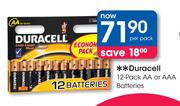Duracell AA Or AAA Alkaline Batteries-12's Per Pack