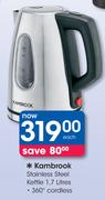 Kambrook 1.7ltr 360 Degree Cordless Stainless Steel Kettle-Each