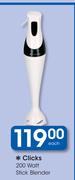 Clicks 200 Watt Stick Blender-Each