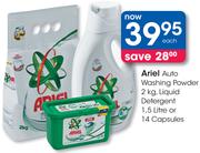 Ariel Auto Washing Powder 2Kg, Liquid Detergent 1.5L Or 14 Capsules-Each