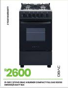 Obac 4 Burner Compact Full Gas Matt Blk 50 x 50 Stove OB500G/S 21-582