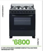 Obac 6 Burner Compact Full Gas Matt Blk Stove 76 x 60 OB760G/S 21-585