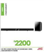 JVC 100W Home Theatre Sound Bar + Wireless Sub TH-N239B 23-799