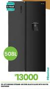 Hisense 508Ltr Black Glass Fridge With Water Dispenser 670SMIB-WD