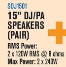 Dixon 15" DJ/PA Speakers(Pair) SDJ1501