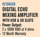 Dixon Digital Echo Mixing Amplifier With USB & SD Slots K2150USB