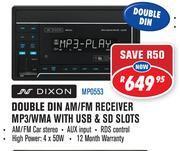 Dixon Double Din AM/FM Receiver MP3/WMA with USB & SD Slots(MP0553)