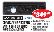Dixon CD/MP3/WMA Receiver with USB & SD Slots And Detachable Face(MP8313)