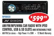 Dixon AM/FM/MP/WMA Car Radio with iPod Control,USB & SD Slots and Detachable Face(MP0852D)
