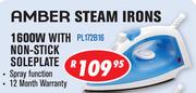 Amber Steam Irons 1600W With Non-Stick Soleplate