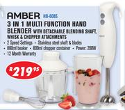 Amber 3-In-1 Multi Function Hand Blender With Detachable Blending Shaft, Whisk & Chopper Attachments