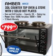Amber 33ltr Counter Top Oven & Stove With 2 Solid Hot Plates-AMBC32