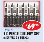 Amber Kitchen Utensils 12 Piece Cutlery Set-6 Knives & 6 Forks-TY51312E