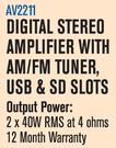 Dixon Digital Stereo Amplifier With AM/FM Tuner, USB & SD Slots AV2211