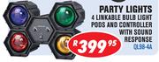 Dixon Party Lights 4 Linkable Bulb Light Pods And Controller With Sound Response QL98-4A