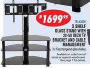 3 Shelf Glass Stand With 22-50" TV bracket And Cable Management TRLA3006