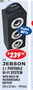 Jebson 2.1 Portable Hi-Fi System With Built-in Rechargeable Battery
