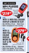 Dixon MP4 Players With 1.5 Inch Full Colour Display, Micro SD Slot & FM Radio