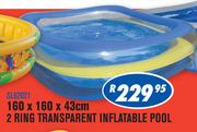 2 Ring Transparent Inflatable Pool 160x160x43cm SL62021