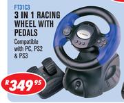 Rippa 3 In 1 Racing Wheel With Pedals