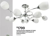 Inspire E27 60W Chrome Metal & White Glass 10 Lamps Dia 83cm Ceiling Pendant