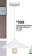 Ceiling Pendant Braga E27 Matt White Iron Dia 32cm