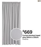 Curtain Blockout Taped Grey 260cm x 250cm