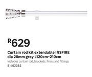 Inspire Curtain Rod Kit Extendable Dia 28mm Grey L120cm x 210cm