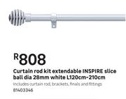 Inspire Slice Ball Dia 28mm White Extendable Curtain Rod Kit L120cm x 210cm