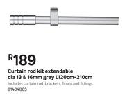 Curtain Rod Kit Extendable Dia 13 & 16mm Grey L120cm x 210cm