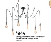 Inspire Black & Antique Brass E27 x 6 Easly Canopy Ceiling Pendant