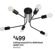 Ceiling Lamp E27 6 x 60W Black Spider Iron