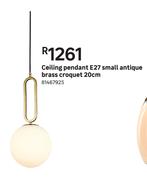Ceiling Pendant E27 Small Antique Brass Croquet 20cm