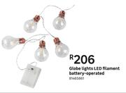 Globe Lights LED Filament Battery Operated