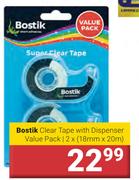 Bostik Clear Tape With Dispenser Value Pack-2 x 18mm x 20m