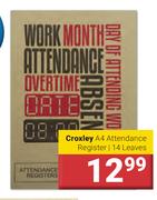 Croxley A4 Attendance Register/14 Leaves